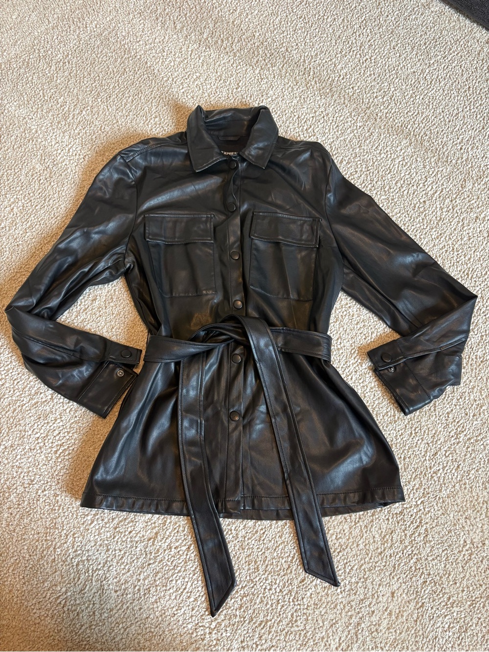 Express Faux Leather belted top